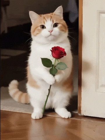 Cat with a rose